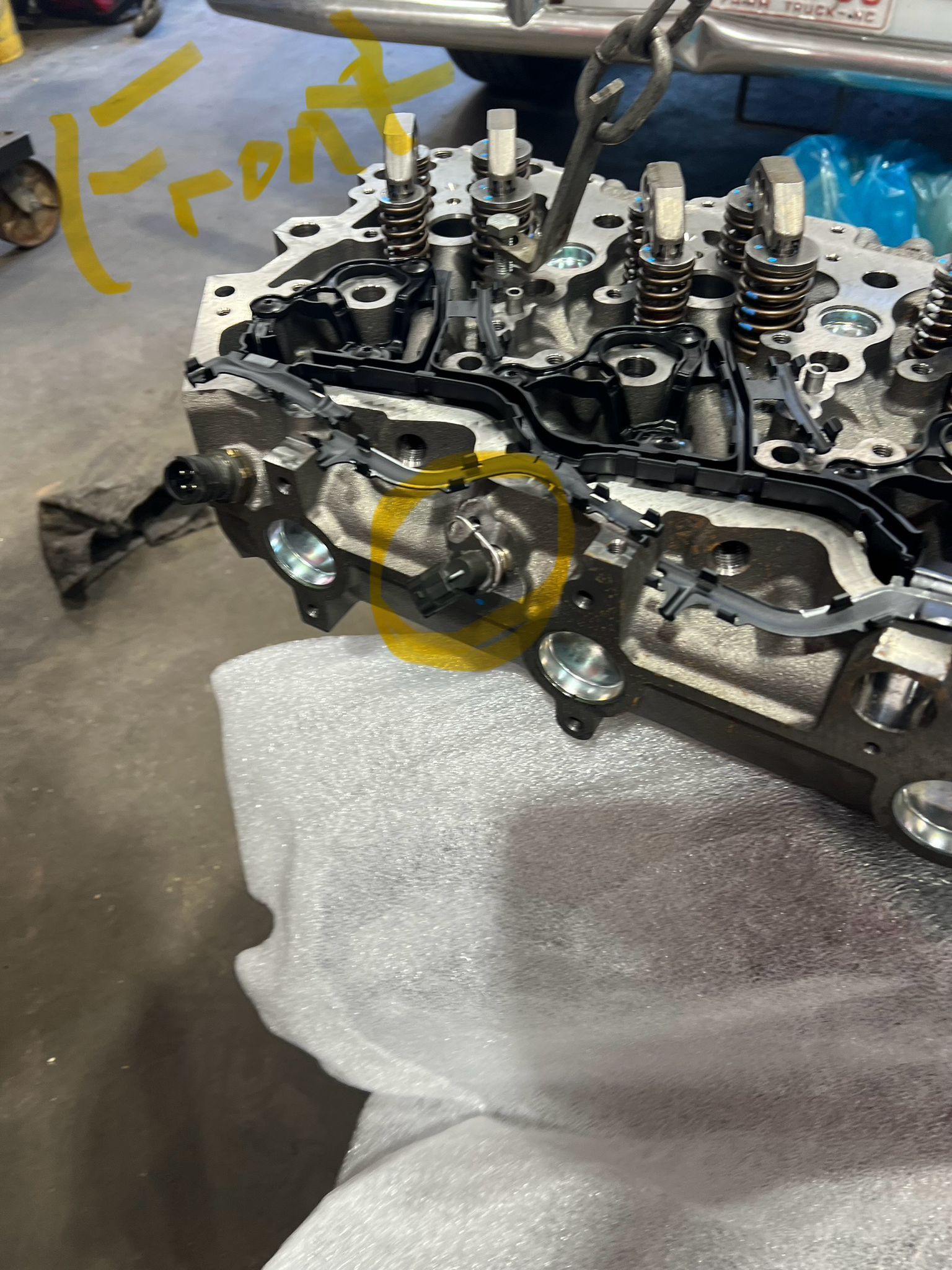 Engine cylinder head, marked 