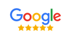 The Google logo in its signature blue, red, yellow, and green colors, positioned above five yellow five-pointed stars.