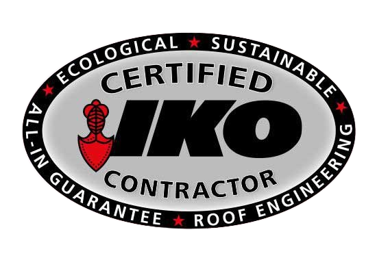 A certified iko contractor logo on a white background