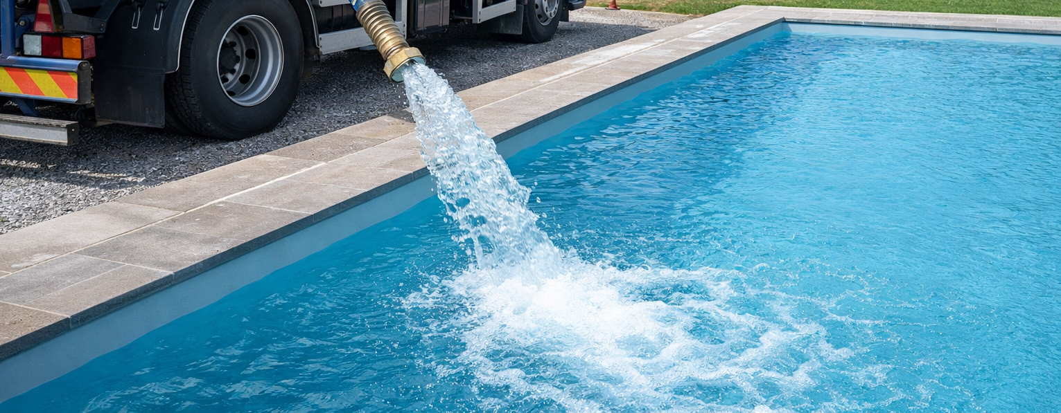 Yellow truck-mounted pile driver machine operating on a construction site with a forest background under a cloudy sky.