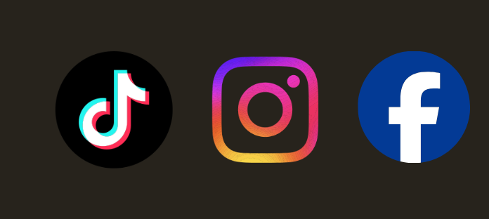 TikTok, Instagram, and Facebook app icons on a dark background