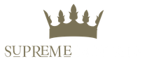 Beige Supreme logo with a crown above the word “SUPREME” on a white background