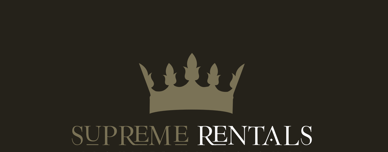 Supreme Rentals logo with a gold crown on a dark background