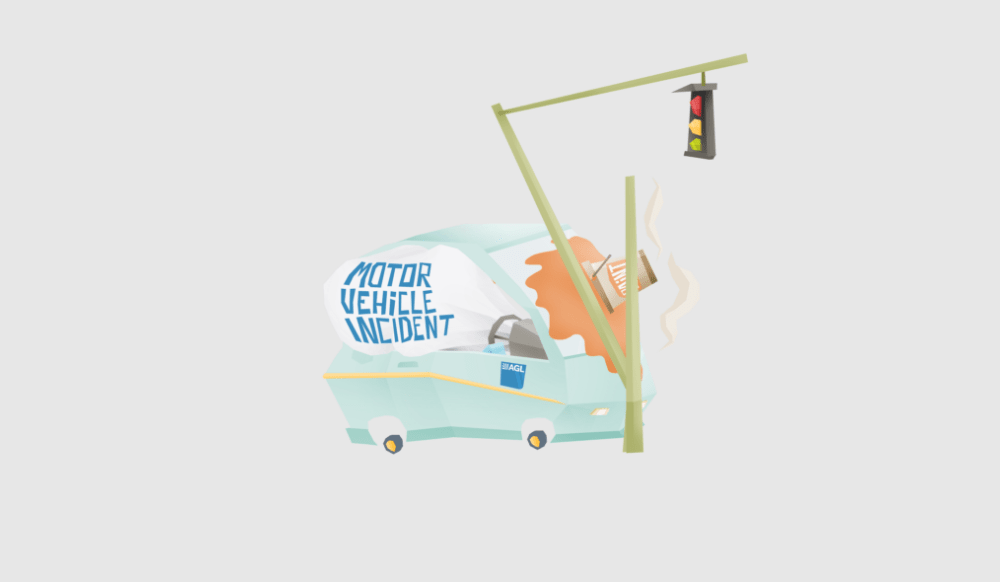 An illustration of a vehicle crashing into a sign post