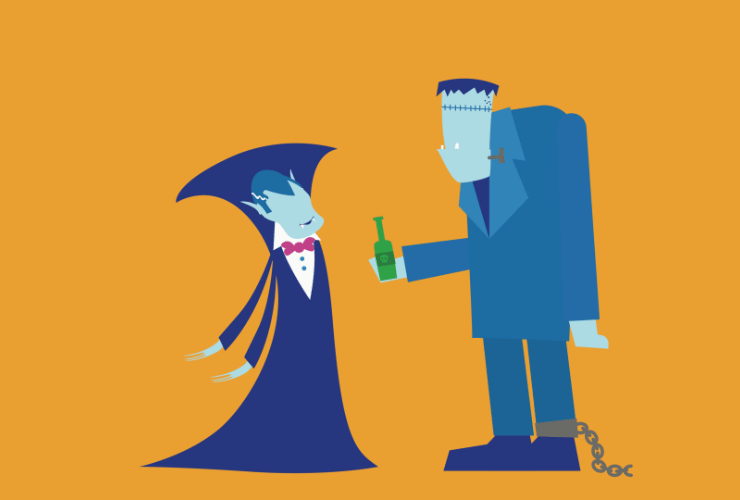 A Dracula and Frankenstein illustrated character