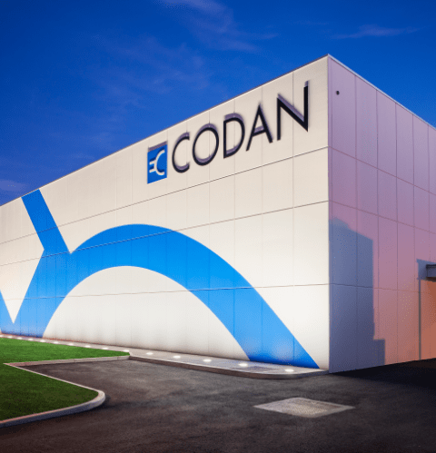 Photo of Codan office building showing the logo on the wall