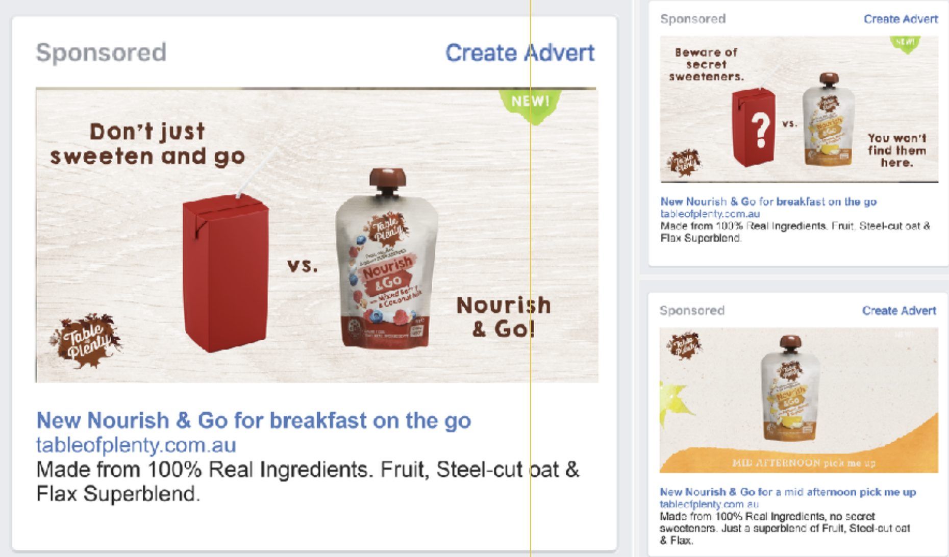 Facebook ads for Table of Plenty
