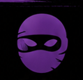 Purple ninja mask logo on a black background with a subtle grunge texture