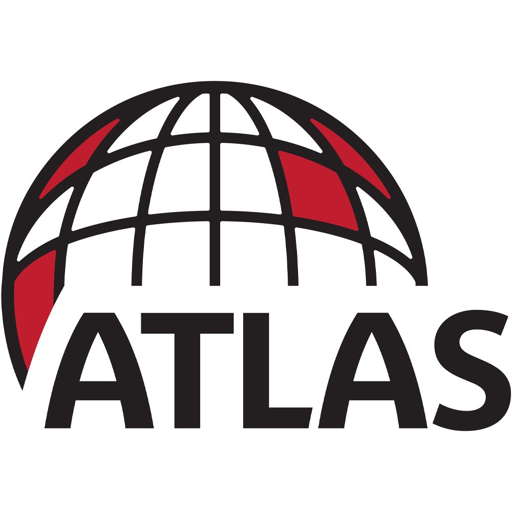 ATLAS logo with black text under a globe graphic featuring red accents.