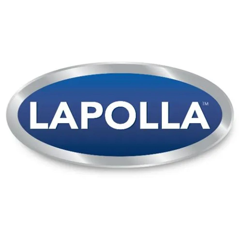 LAPOLLA logo: White text on a blue oval, framed by a silver border.