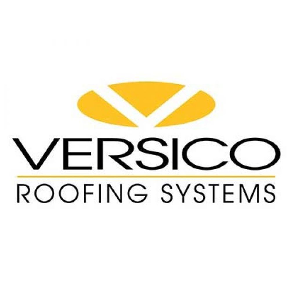 Versico Roofing Systems logo: black text below a yellow oval with a V-shaped cut-out.