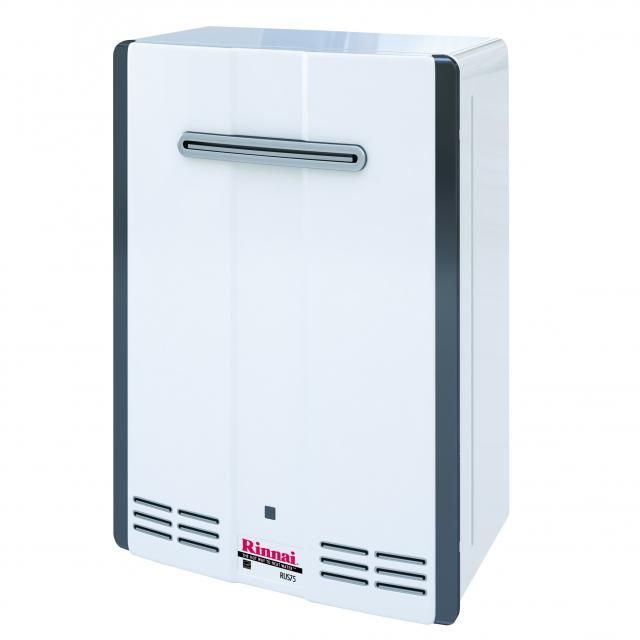 A white rinnai water heater on a white background