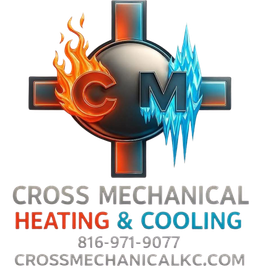 Logo for Cross Mechanical. Features "C" in light blue, "M" in red, and "Cross Mechanical" below in white.