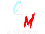 Logo for Cross Mechanical. Features "C" in light blue, "M" in red, and "Cross Mechanical" below in white.