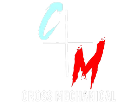 Logo for Cross Mechanical. Features "C" in light blue, "M" in red, and "Cross Mechanical" below in white.