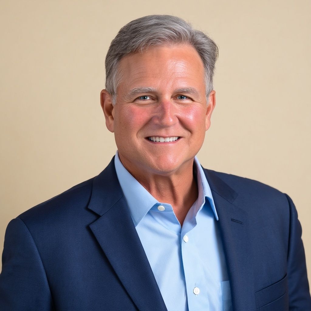 A man in a suit and blue shirt is smiling for the camera.