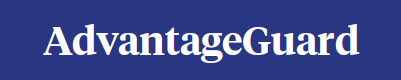 The logo for advantageguard is on a blue background