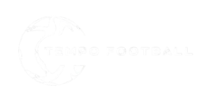 A white logo with a soccer ball on a white background.