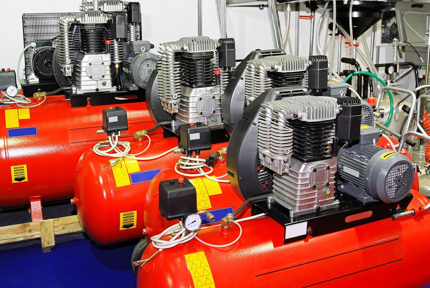 A group of new air compressors.