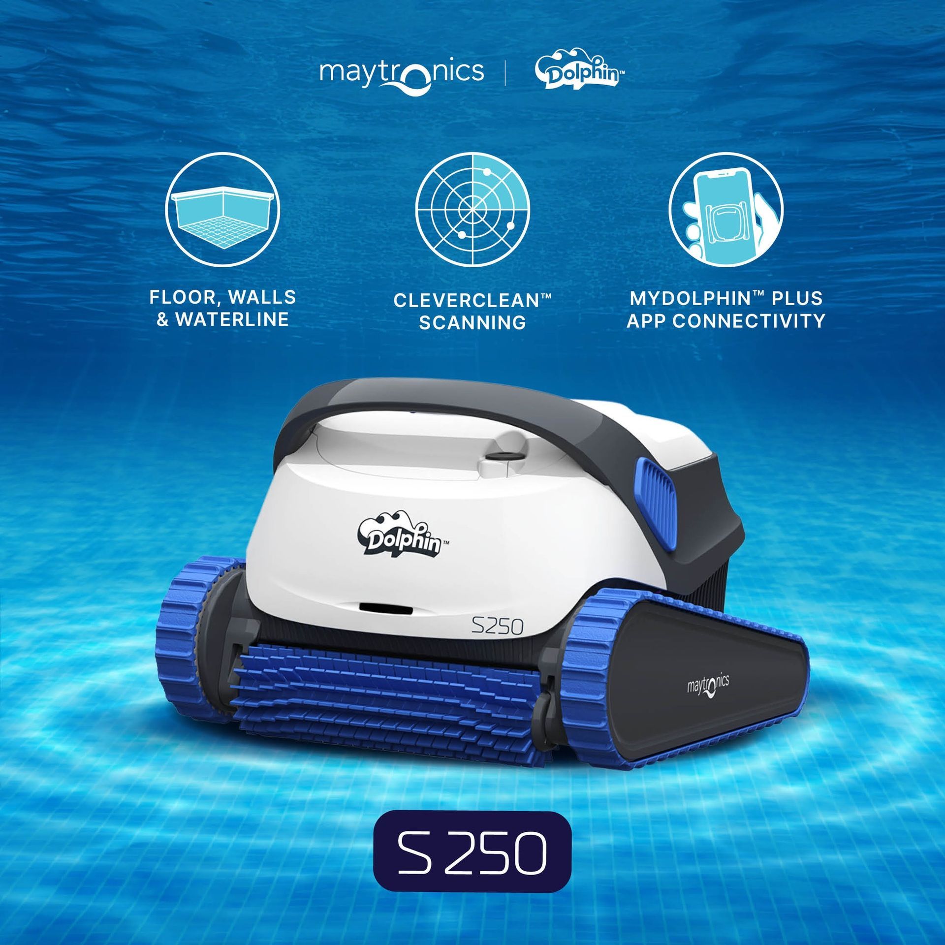 A Dolphin S 250 Robotic Pool Cleaner Cleaning Floors, Walls, and Water — Manning Pools, Rubber & Foam In Taree, NSW