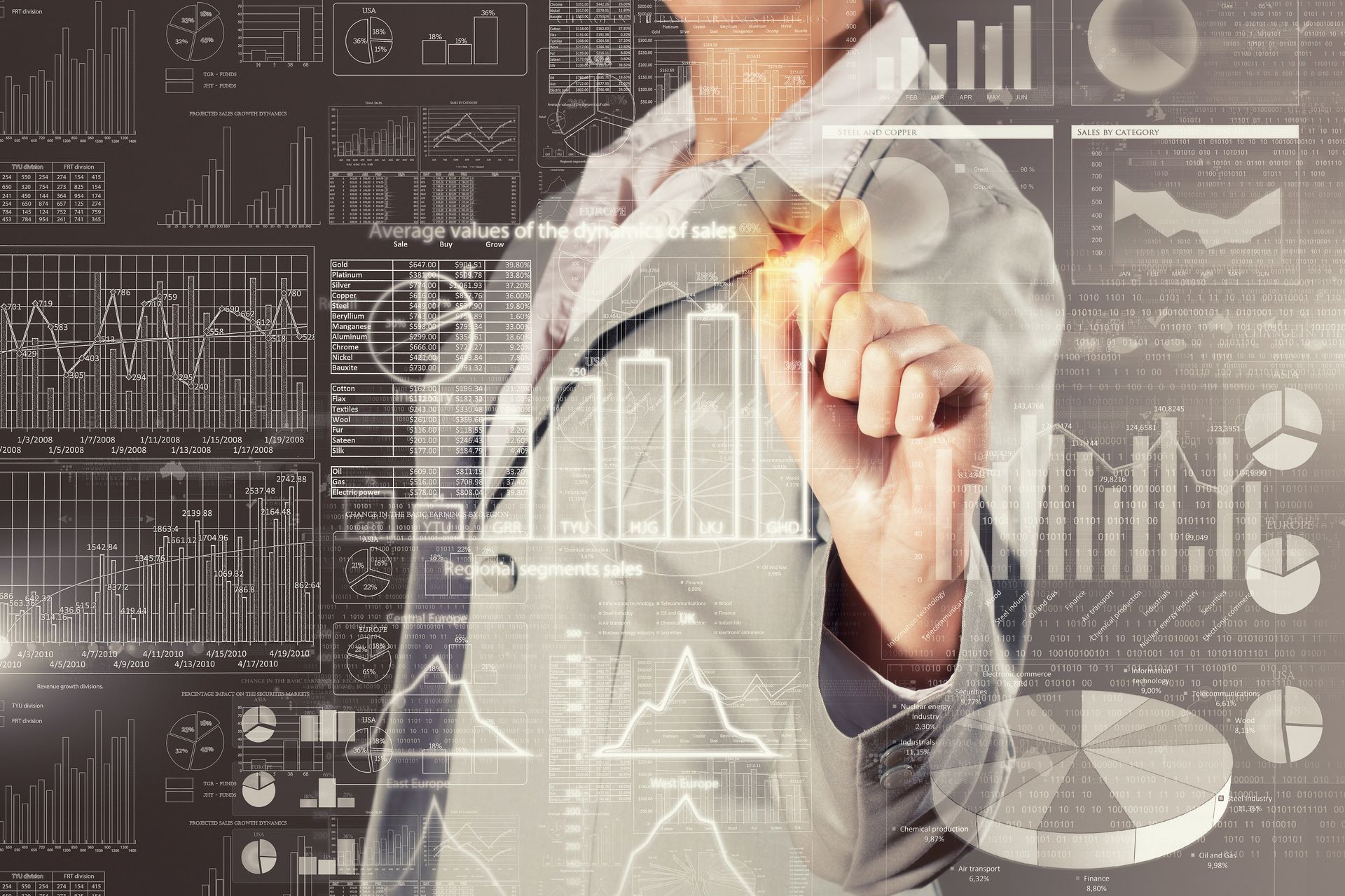 Un uomo in giacca e cravatta sta disegnando un grafico su uno schermo.