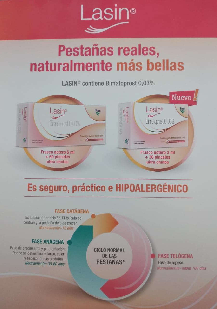 Un anuncio de extensiones de pestañas Lasin en español.