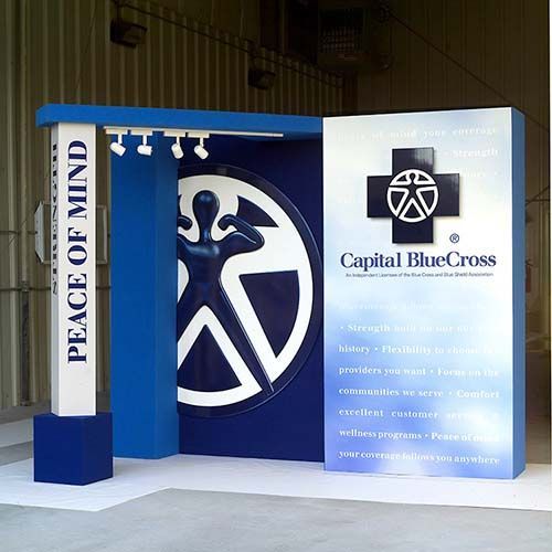 A blue and white peace of mind sign for capital blue cross