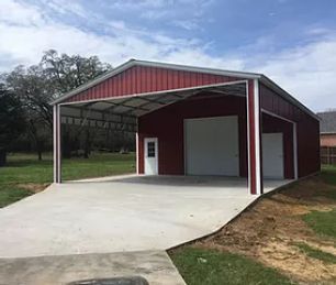 Parking Lot With Red Shed — Potterville, Monroe & Gaylord, MI — Just Wood & Steel Sales & Design Center LLC