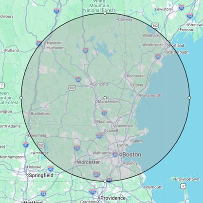 A map of the united states with a circle around a city. A map of the united states with a circle around a city.