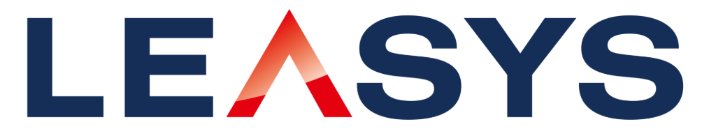 Logo LEASYS in blu navy e rosso su sfondo bianco.