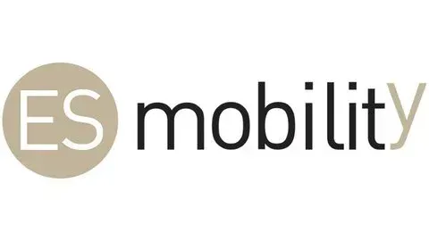 Logo di ES Mobility con cerchio beige e testo nero su sfondo bianco.