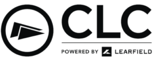 CLC logo with a circular icon and text "CLC powered by Learfield".