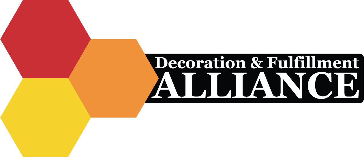 Logo for the Decoration & Fulfillment Alliance with colorful hexagons and text on black.