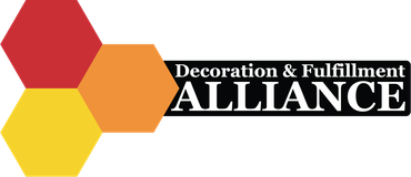 Logo for the Decoration & Fulfillment Alliance with colorful hexagons and text on black.