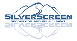 Logo with blue mountains and a winding road, the name 