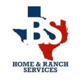 Logo: Texas outline with white "BS" superimposed; blue and red colors; "HOME & RANCH SERVICES" text below.