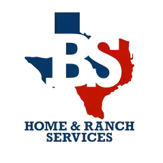 Logo: Texas outline with white "BS" superimposed; blue and red colors; "HOME & RANCH SERVICES" text below.