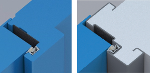 Schema che mostra due pezzi di materiale uniti tra loro tramite una guarnizione. I pezzi blu sono uniti da un pezzo bianco con una guarnizione nera nel giunto.