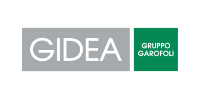 Logo dell'azienda Gidea in un rettangolo grigio, con la scritta "GRUPPO GAROFOLI" in verde.
