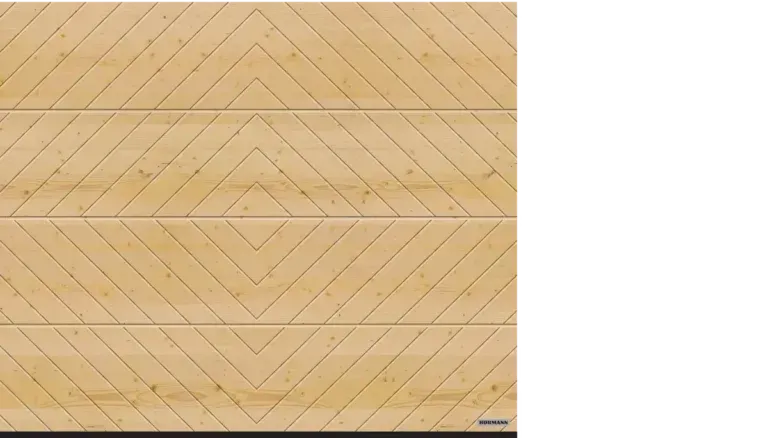 Porta da garage in legno con motivo a zig-zag color marrone chiaro.