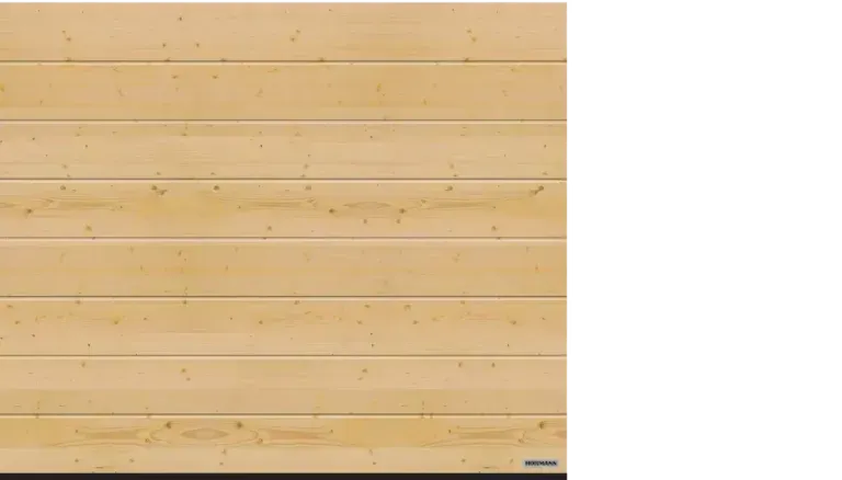 Pannelli in legno chiaro con assi orizzontali, probabilmente una porta da garage.