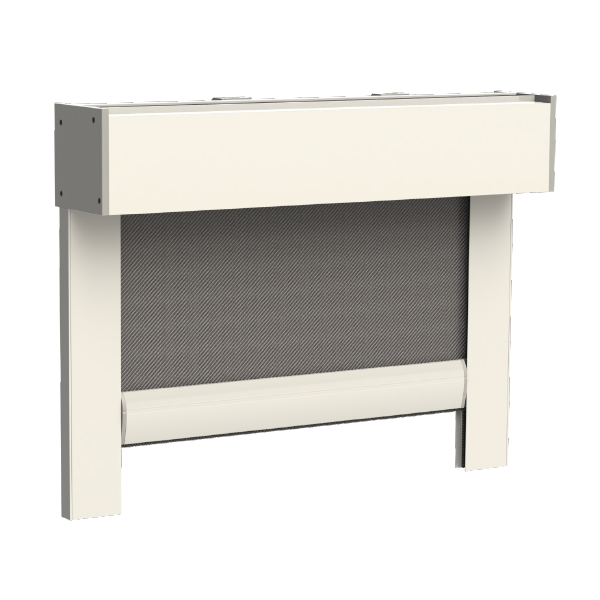 Zanzariera retrattile color crema per finestre o porte, con rete grigia visibile.