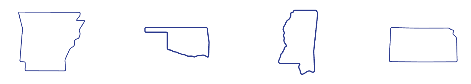 A set of four outlines of states on a white background