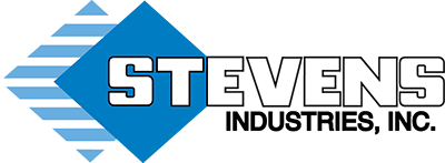 A blue and white logo for stevens industries inc