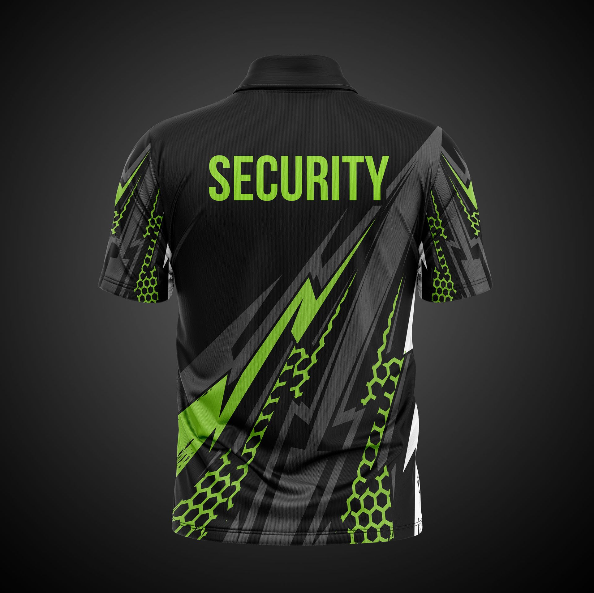 Black security polo shirt with green accents — Safe Guard Squad in Lismore, NSW