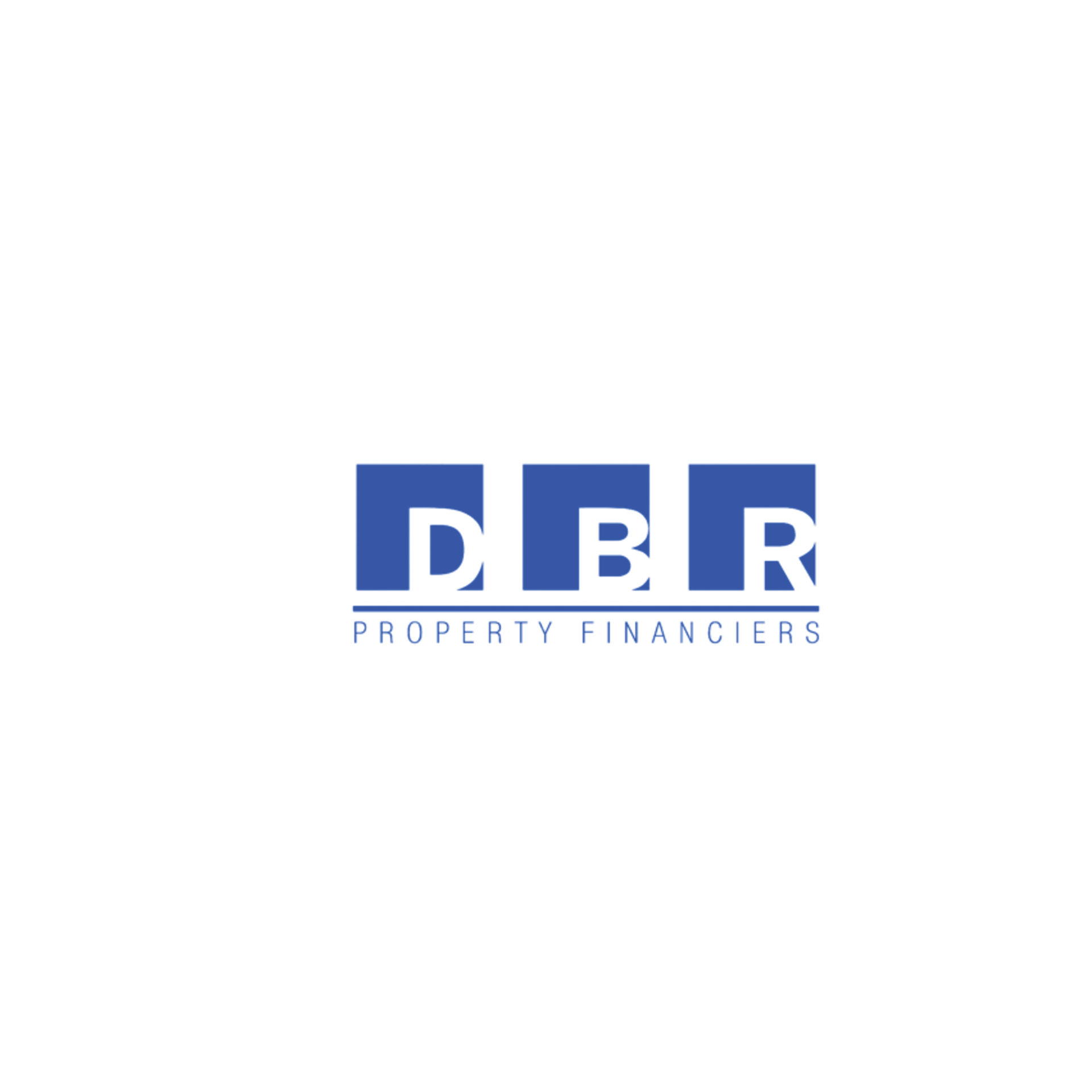 A blue and white logo for a company called property financiers.