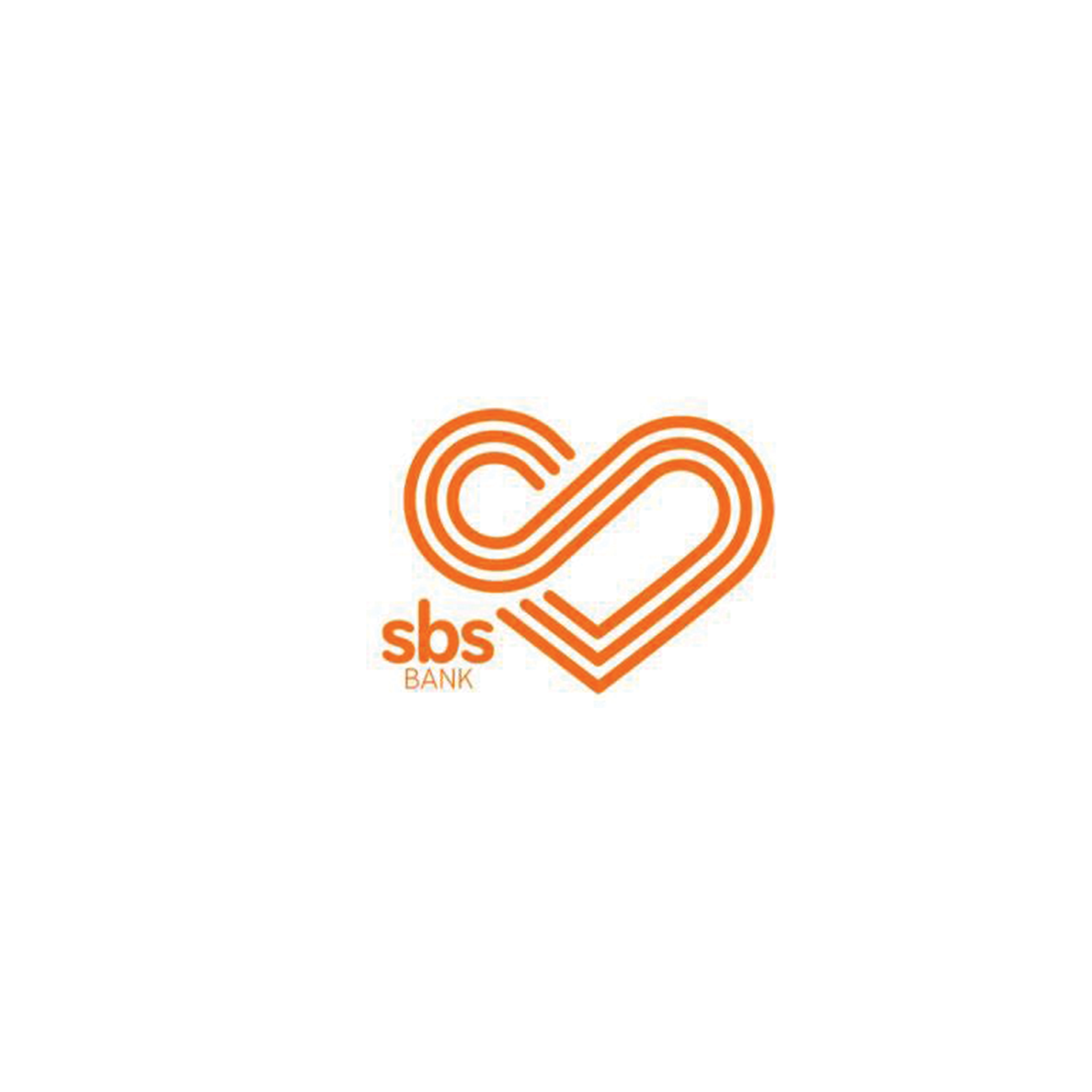 A logo for sbs bank with a heart in the middle