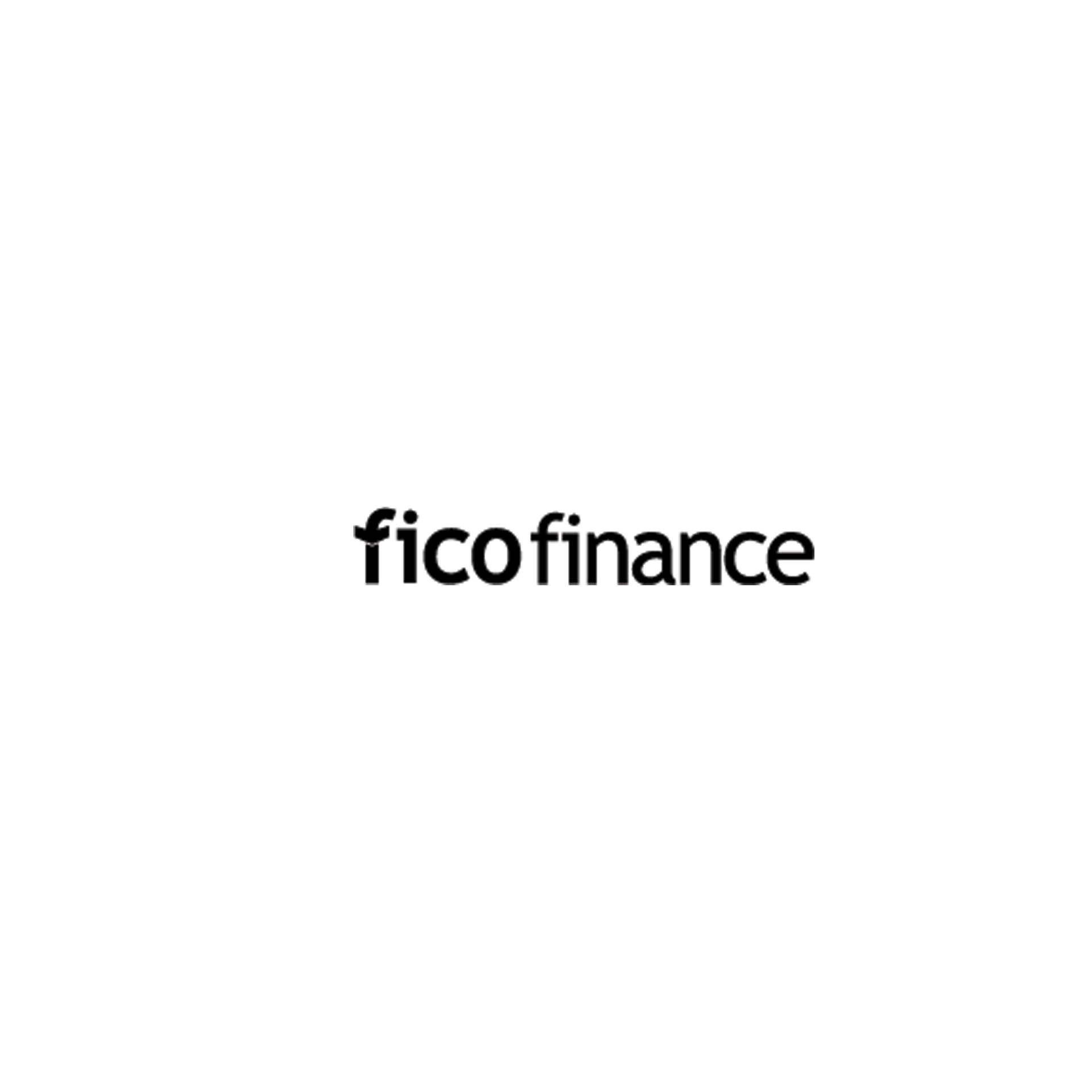 A black and white logo for fico finance on a white background.