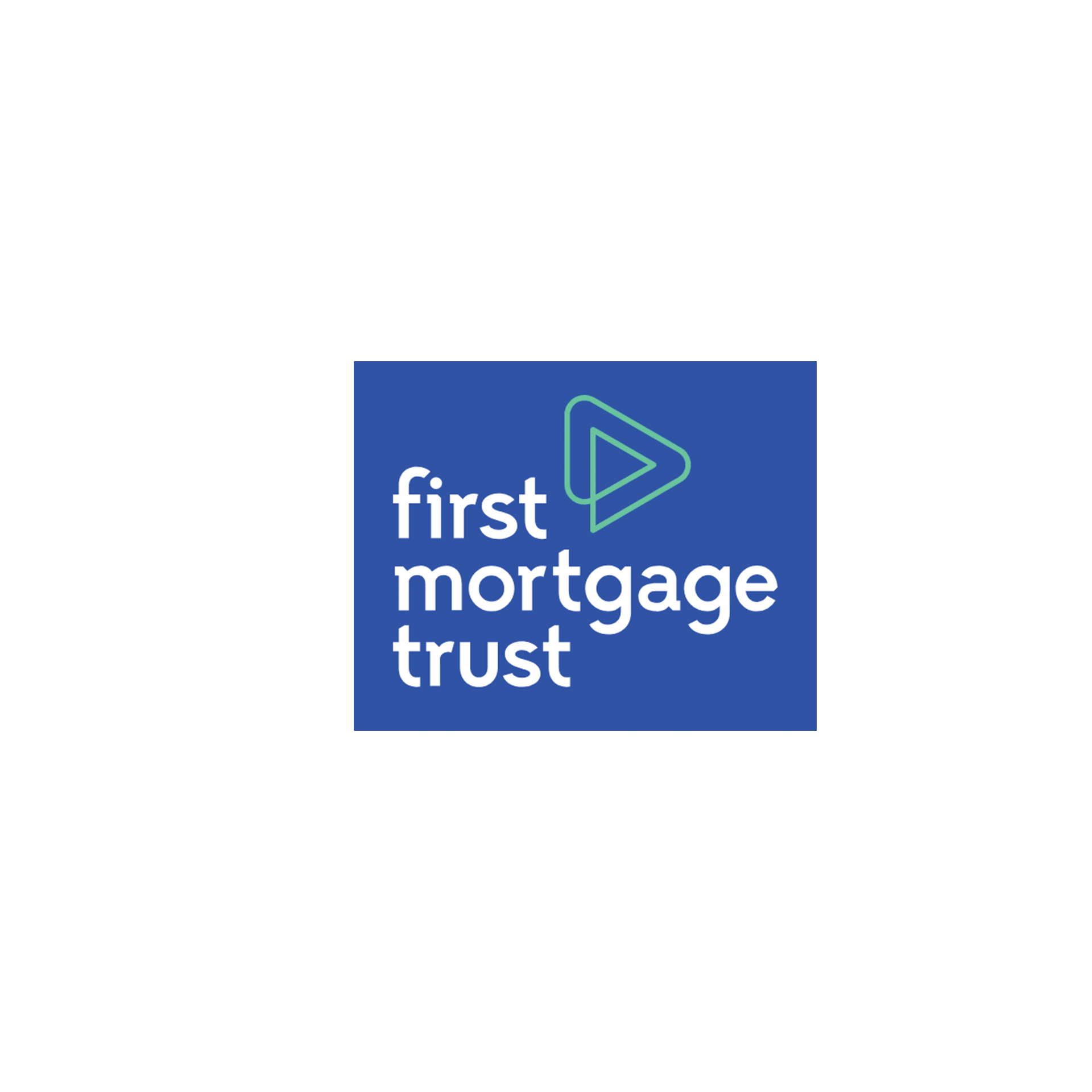 The first mortgage trust logo is blue and white with a triangle in the middle.