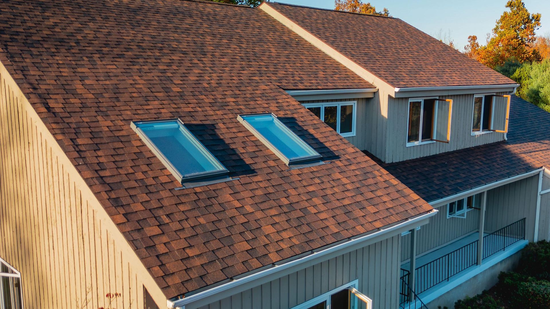 A house with a roof that has two leaking skylights
